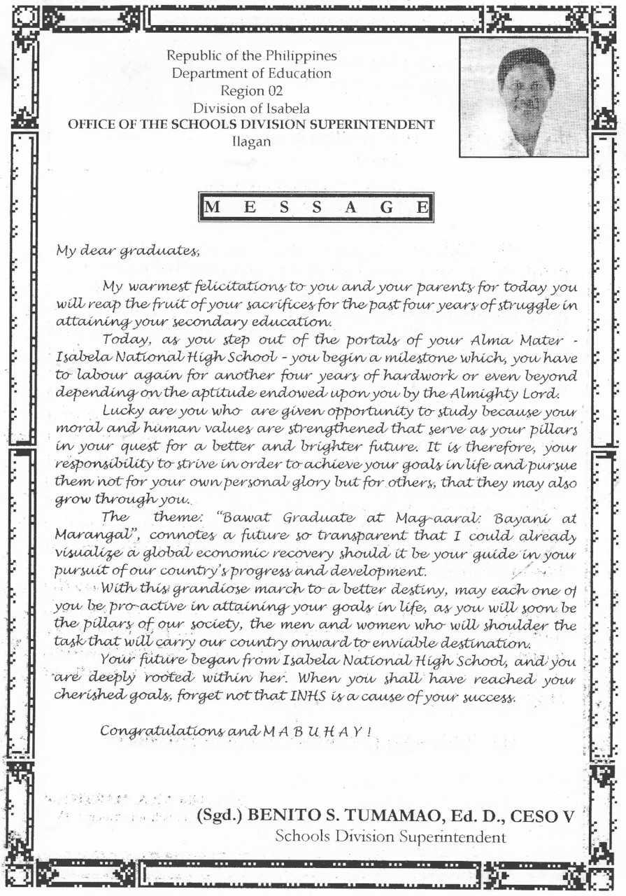 message from benito s. tumamao