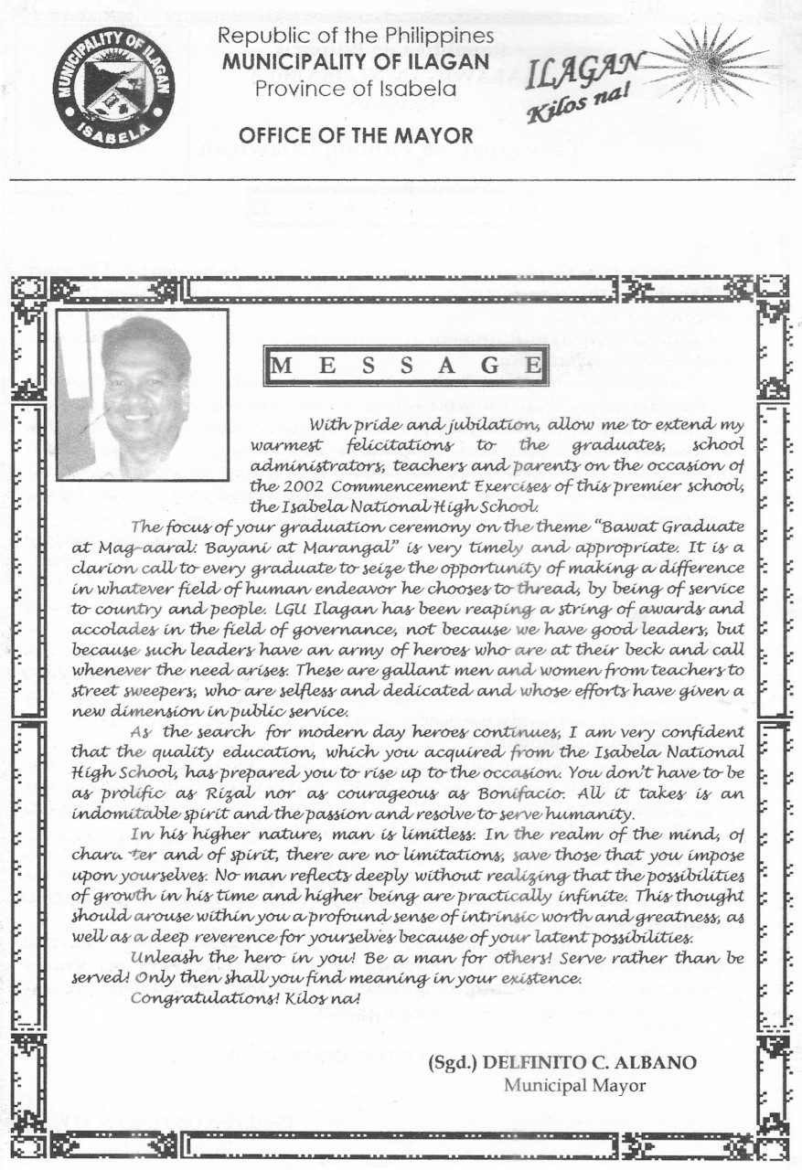 message from delfinito c. albano