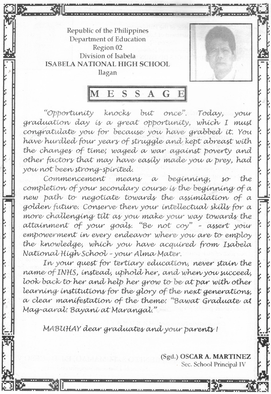 message from oscar a. martinez