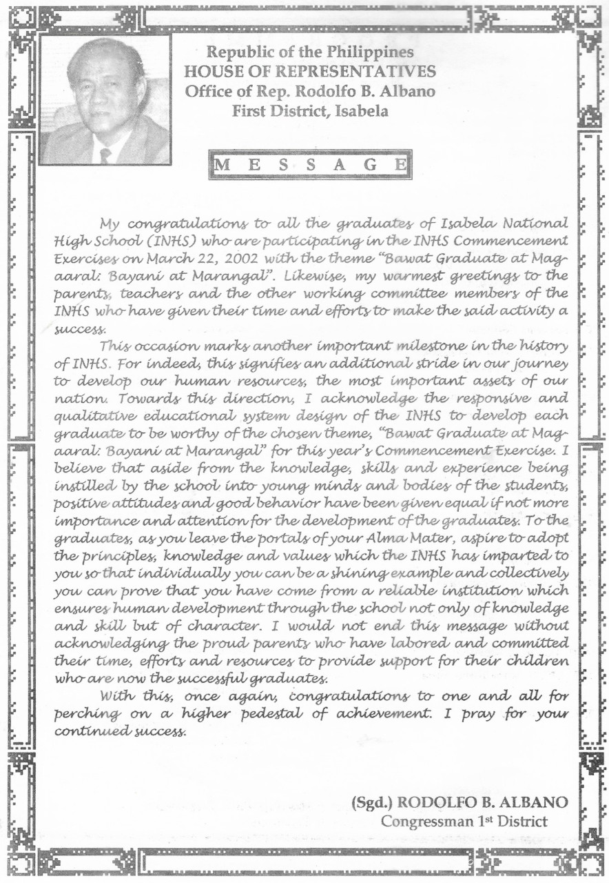 message from rodolfo b. albano